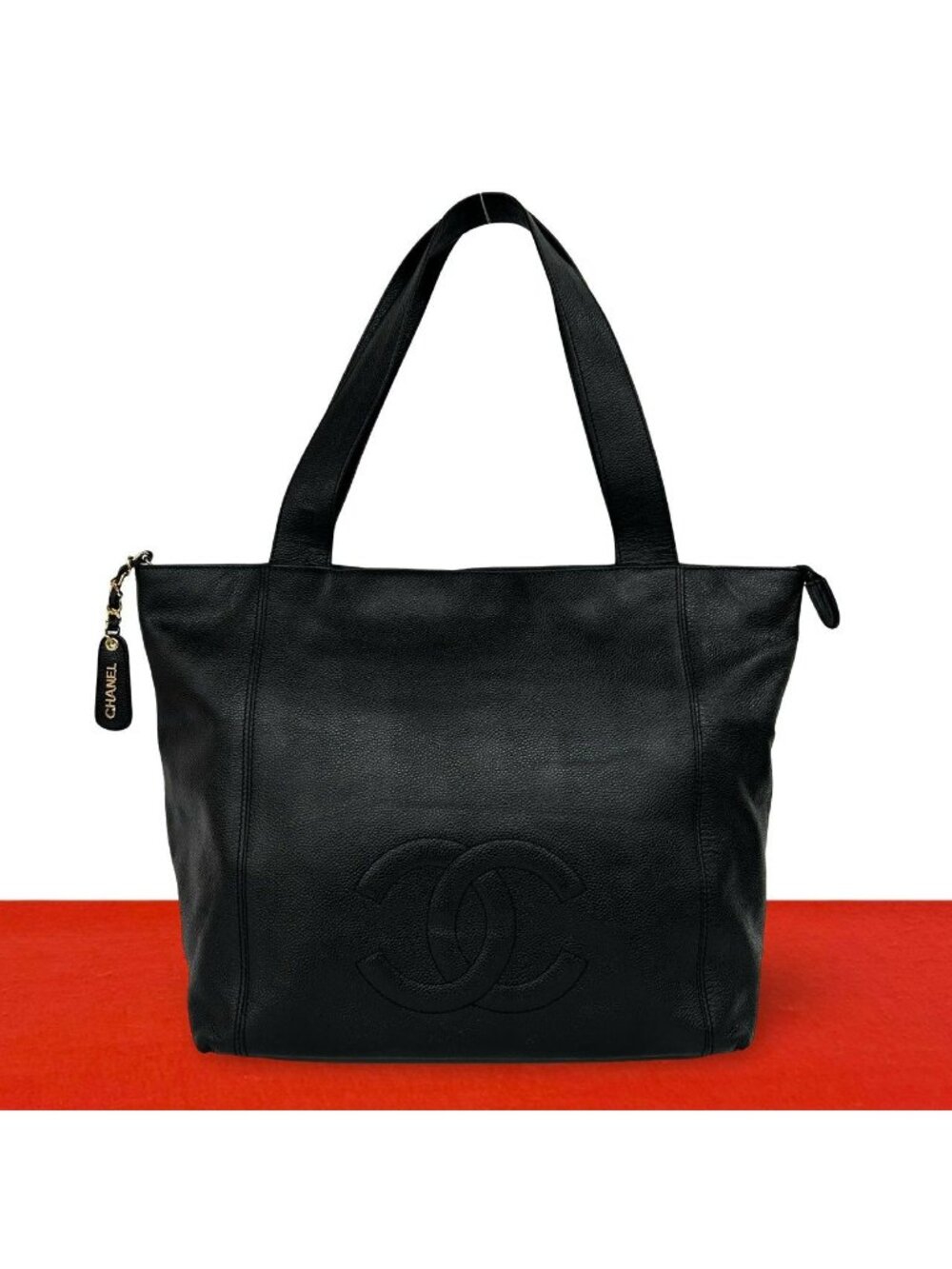 Chanel Vintage CC Logo Caviar Leather Tote Bag Black